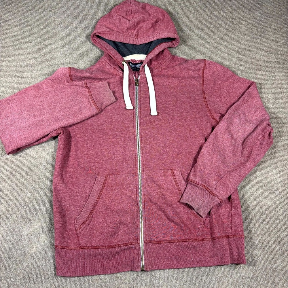 Knickerbocker Vintage Design Hoodie Mens Medium Red Fleece Full Zip Sweatshirt
